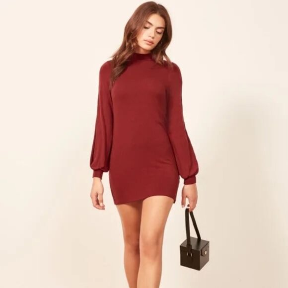 Reformation Mock Neck Long Sleeve Nadine Knit Dress in Black Size Medium - Picture 4 of 14